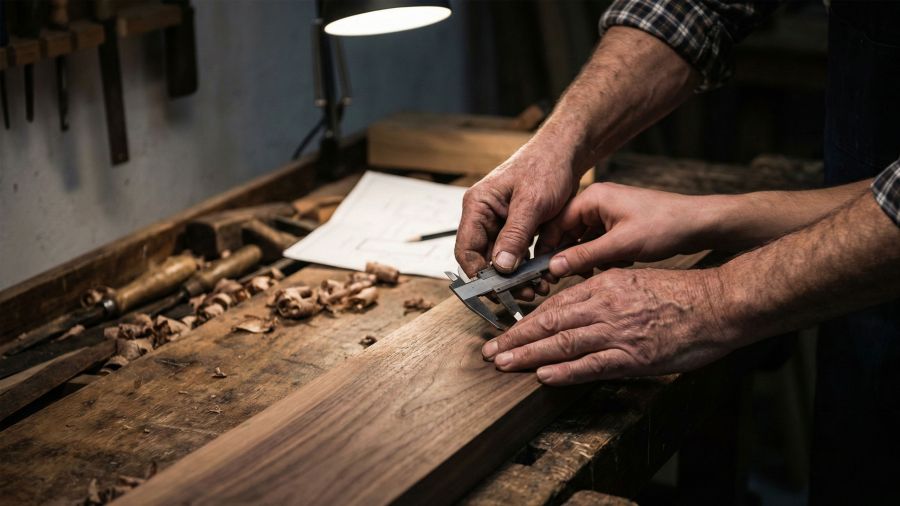An older mentor guiding a younger man at a workbench, symbolizing the transfer of vocational wisdom.