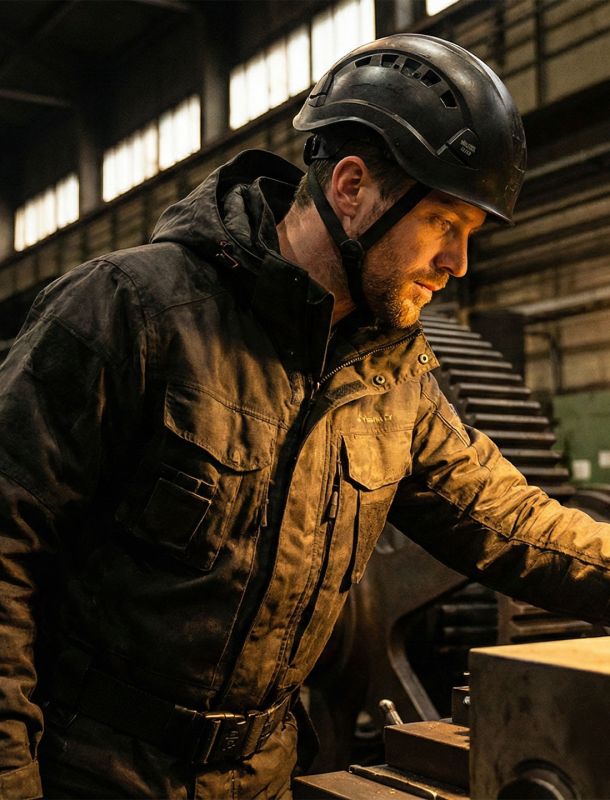 A man embodying focus and performance in an industrial, high-productivity environment.