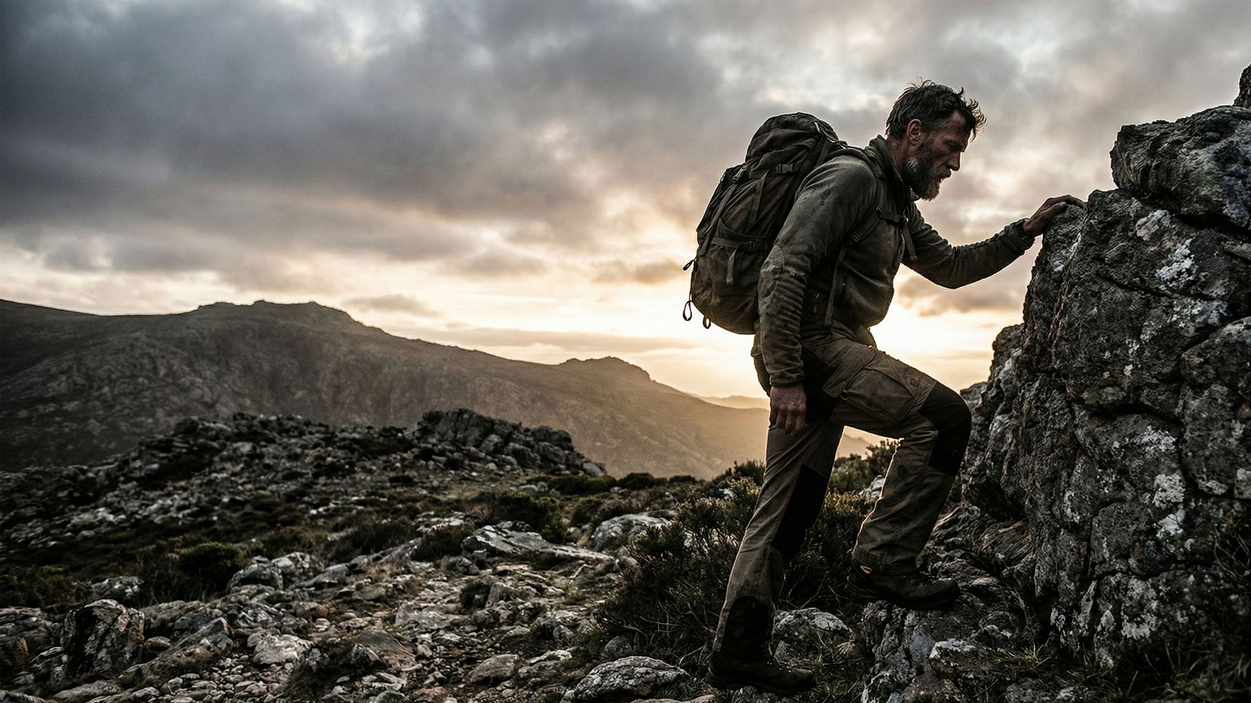 Ein muskulöser Mann beim Training in einer rauen Umgebung, der die traditionelle männliche Vitalität verkörpert.