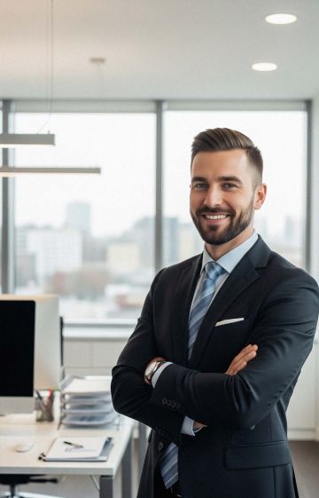 Professional man working with confidence in a modern office.