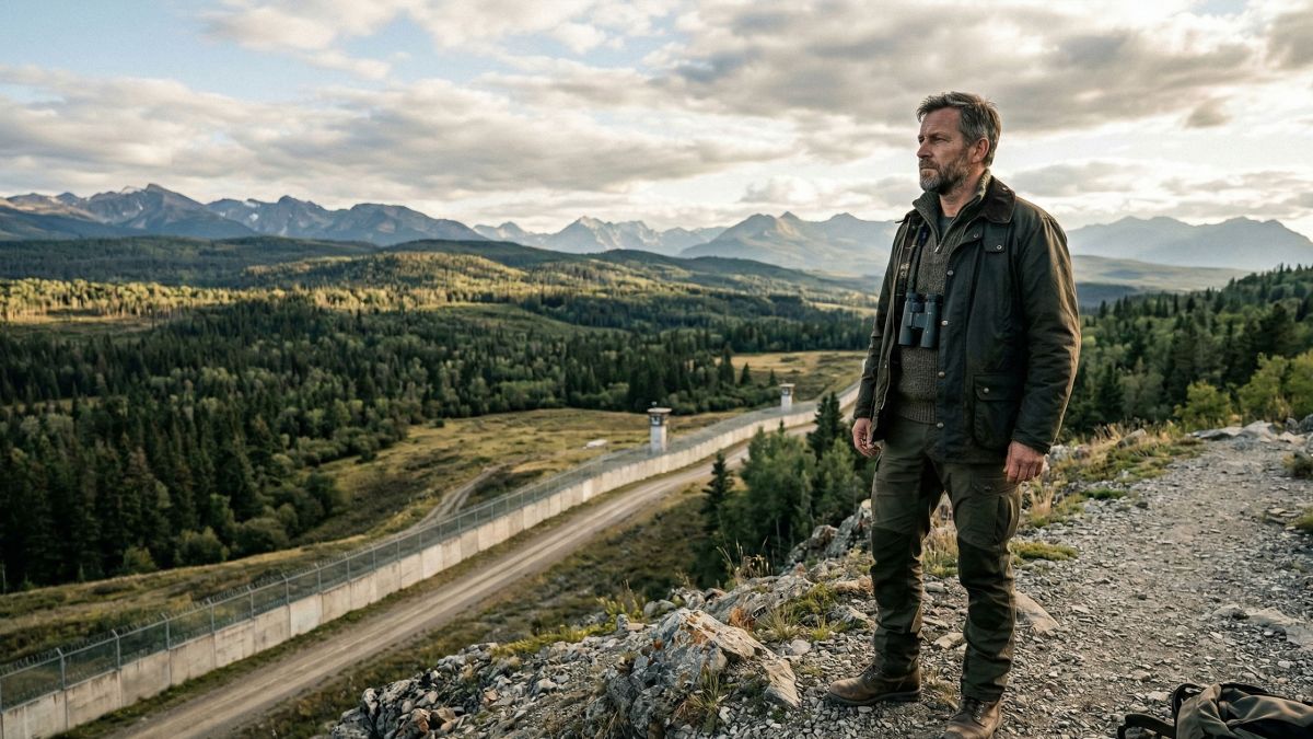 Ein Mann, der eine nationale Grenze beobachtet – Symbol für den Schutz der Souveränität.