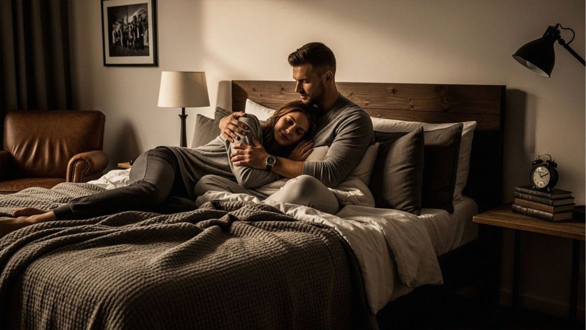 Pareja masculina y femenina compartiendo un momento íntimo relajado