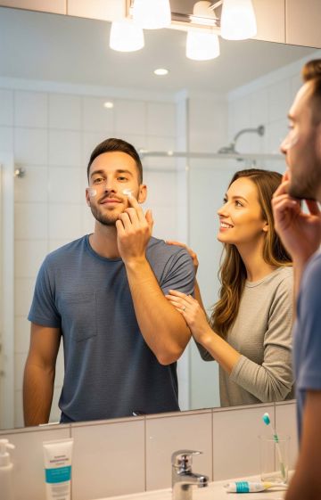 Man practicing grooming and self-care routine at home.