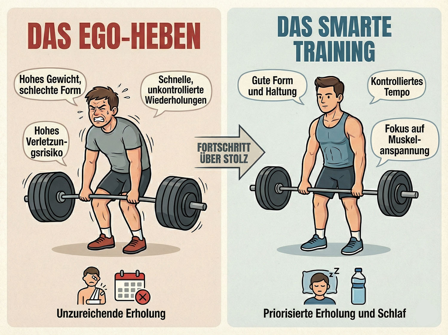 Vergleich von Ego-Lifting versus kontrolliertem Krafttraining mit guter Form