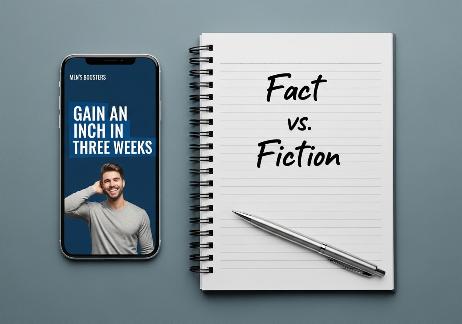 Fakt vs. Fiktion Checkliste für Gesundheitsbehauptungen von Männern auf einem Schreibtisch