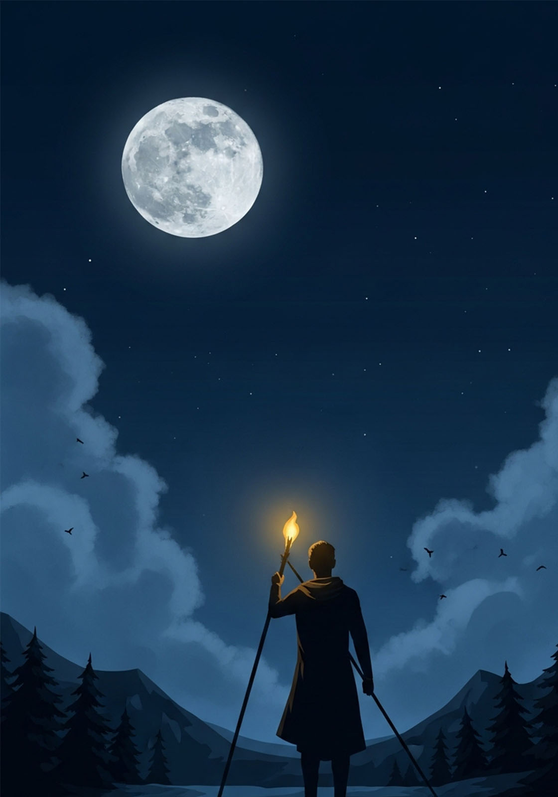 Silueta iluminada por la luna que evoca transformación e instinto.