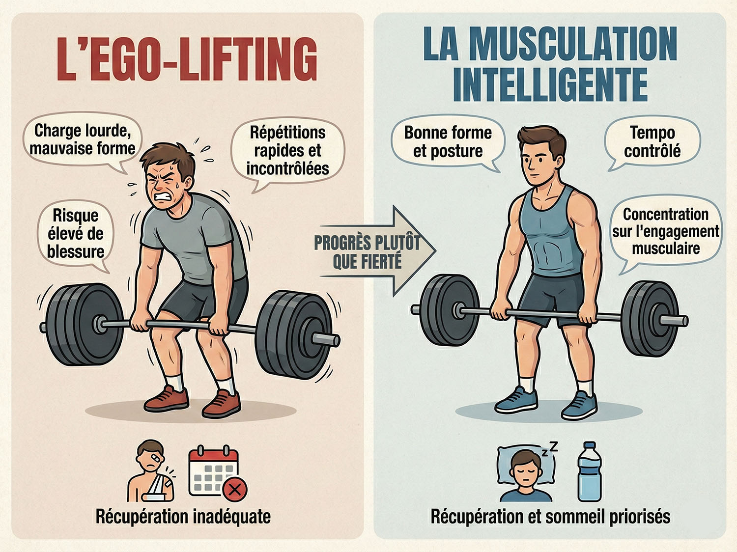 Comparaison entre ego lifting et entraînement de force contrôlé avec bonne forme