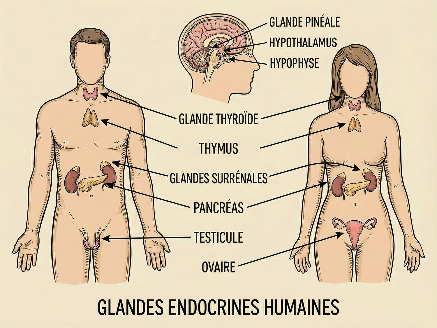 Glandes endocrines humaines chez l'homme et la femme.