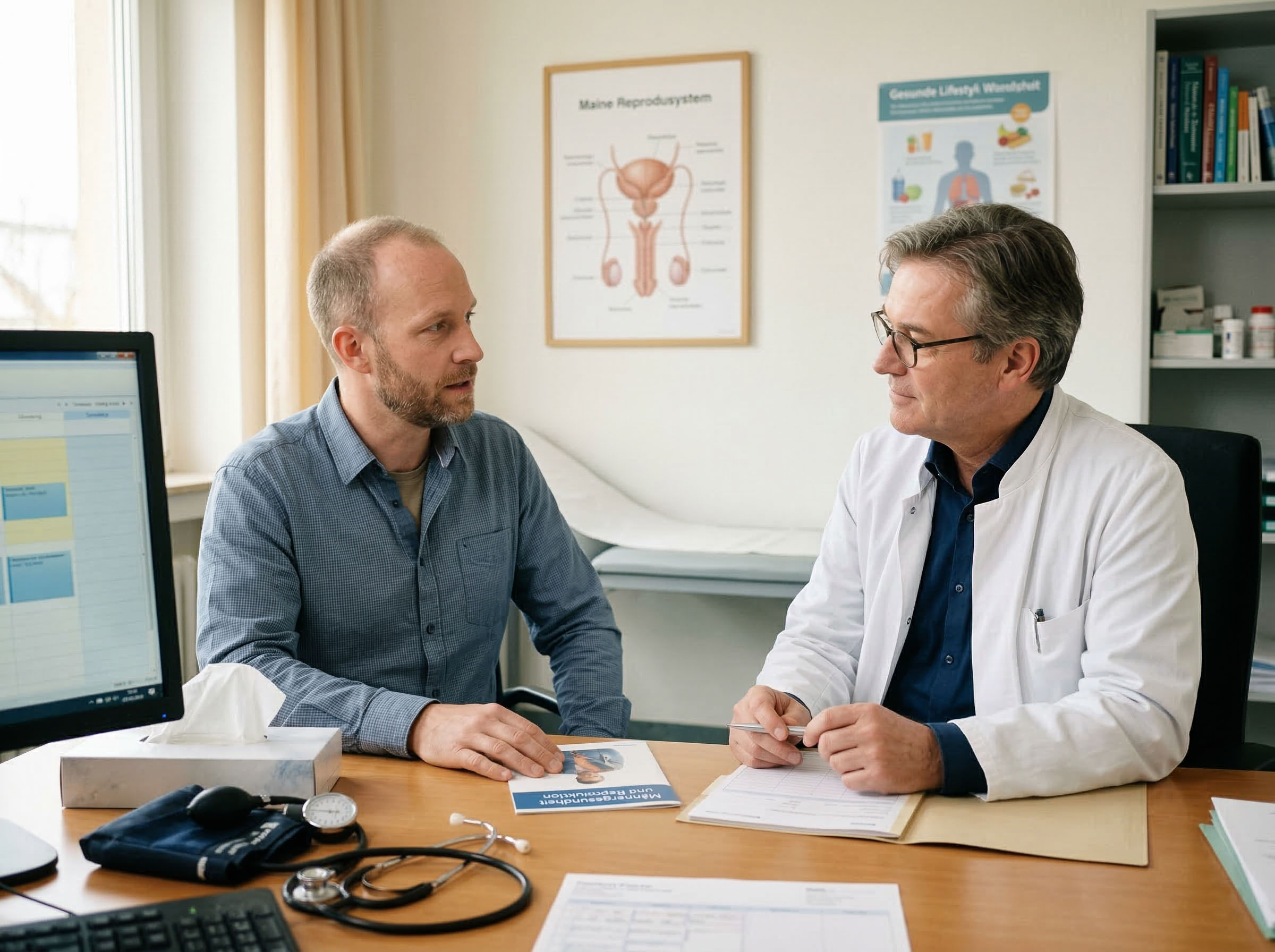 Mann bei einer medizinischen Beratung zum Thema reproduktive Gesundheit