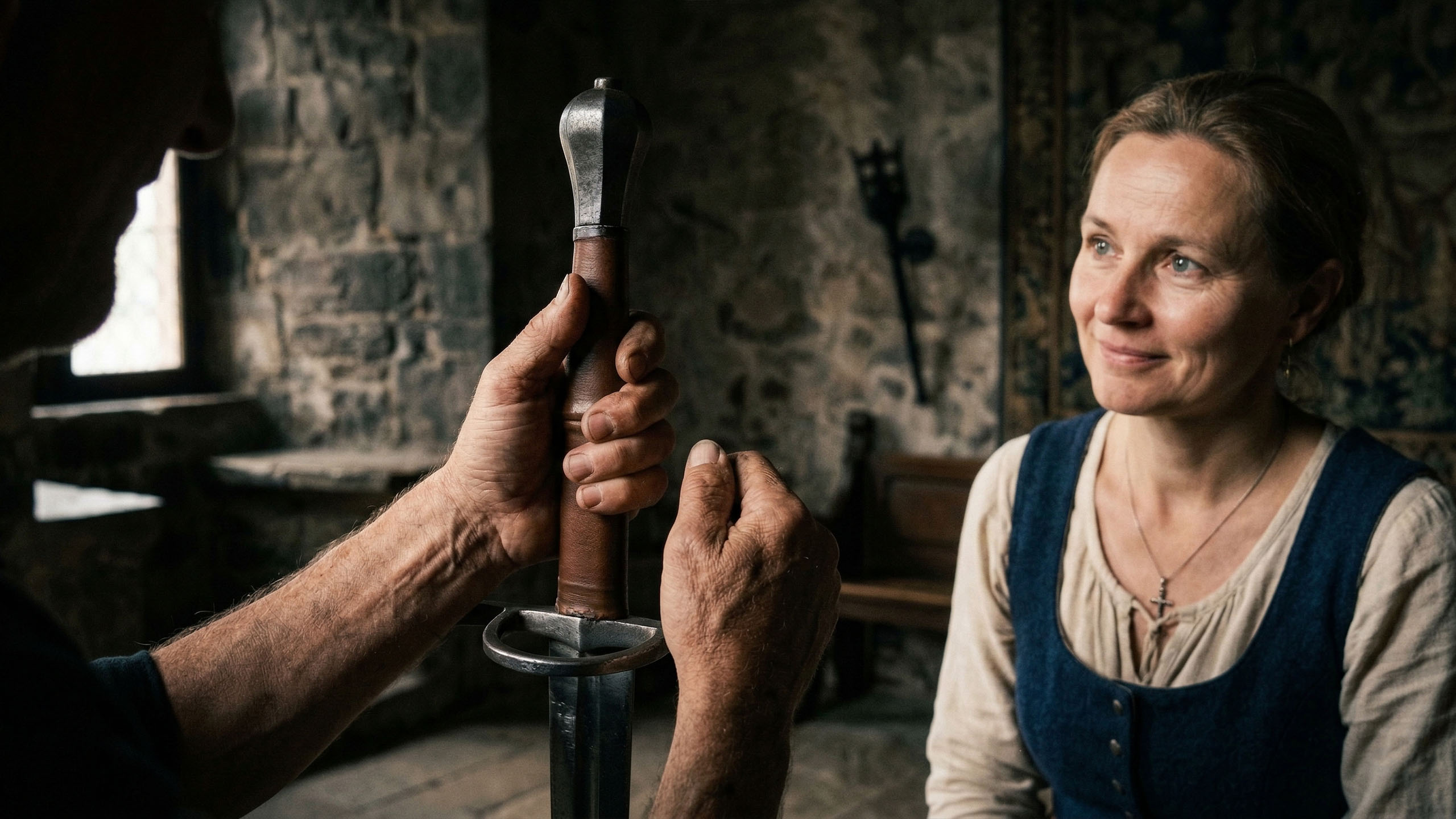 Die Hände eines Mannes greifen ein traditionelles Symbol für Erbe und Schutz.