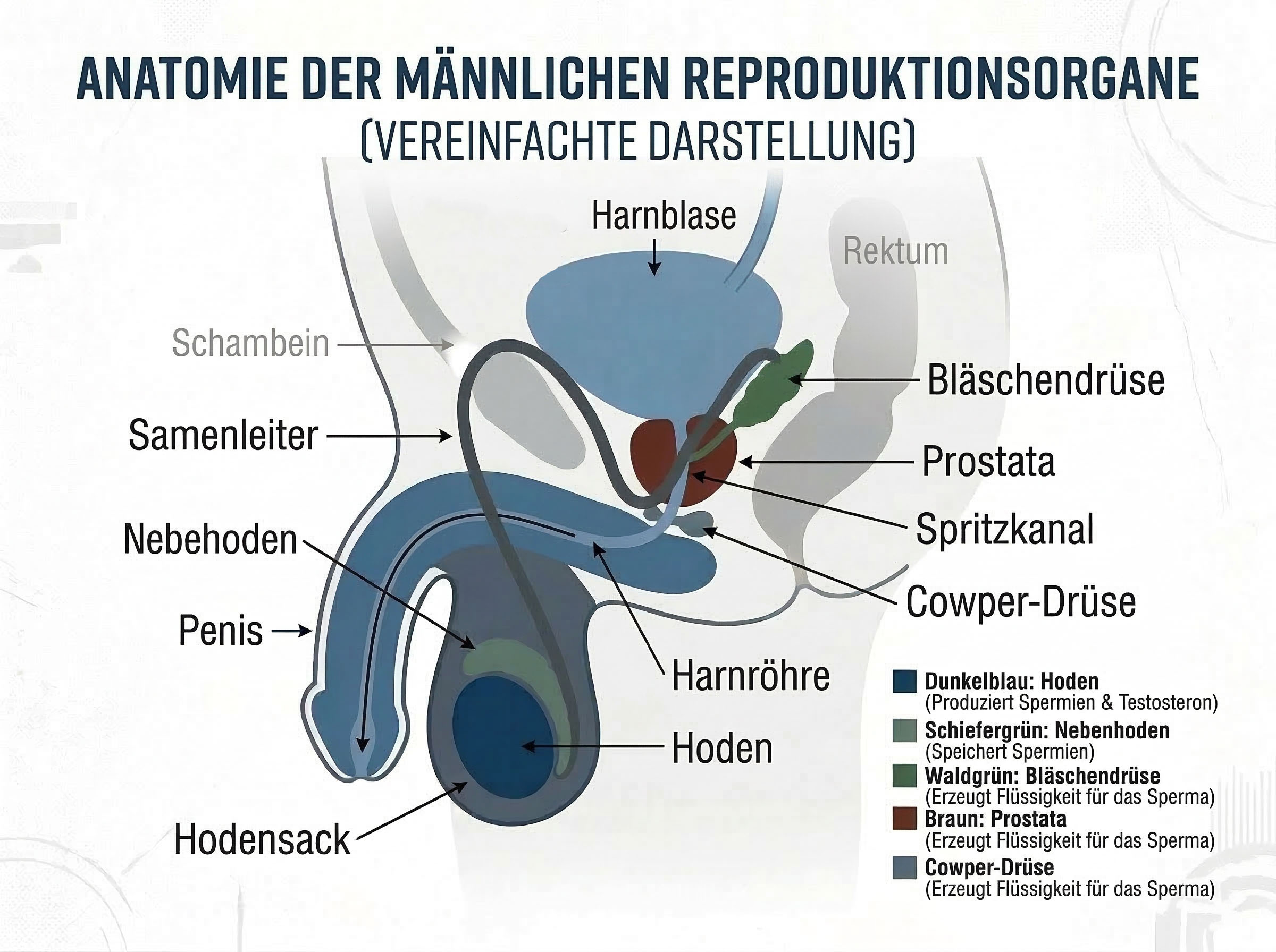 Vereinfachtes Diagramm der männlichen Fortpflanzungsanatomie