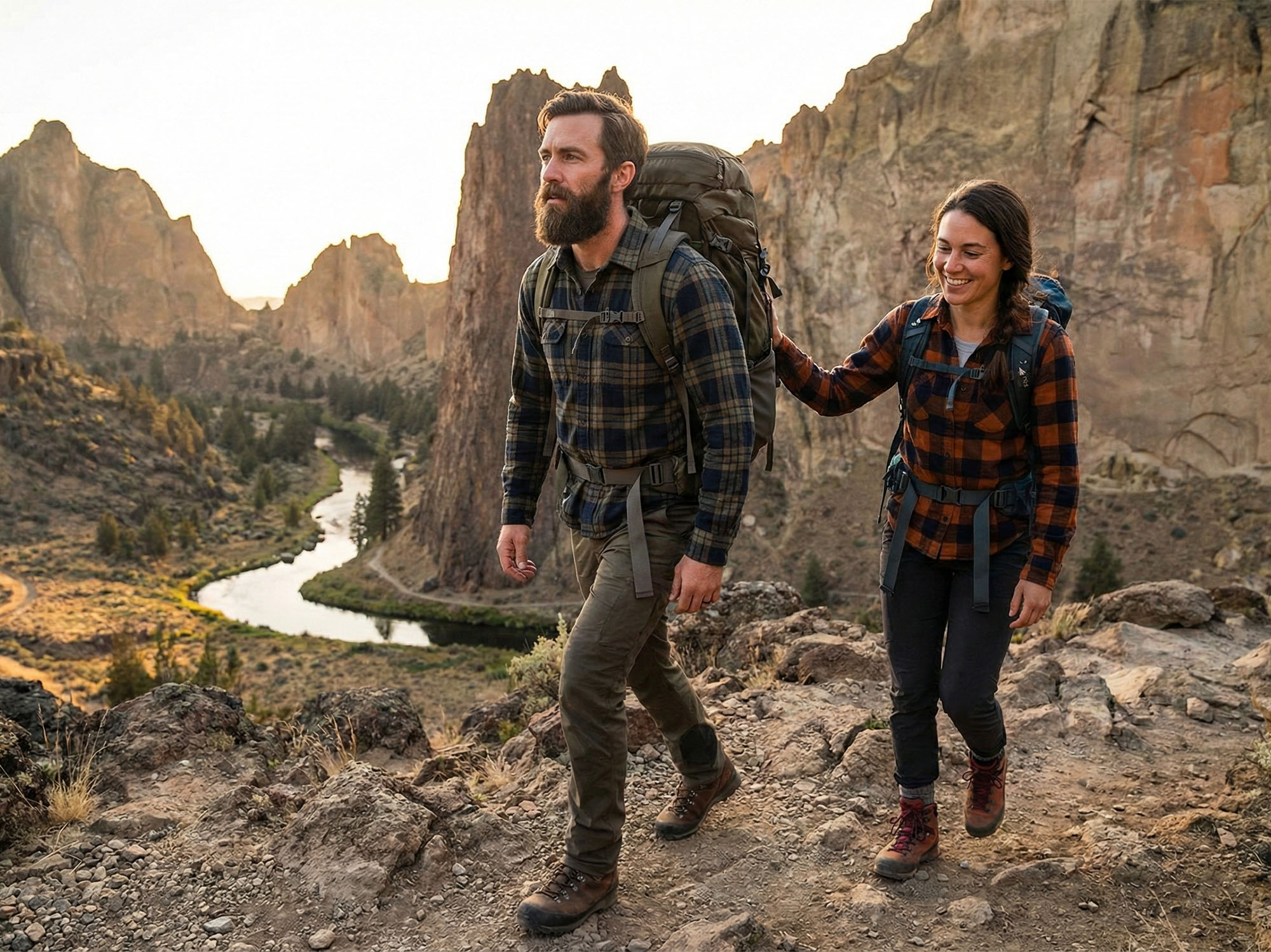 Man and woman hiking outdoors