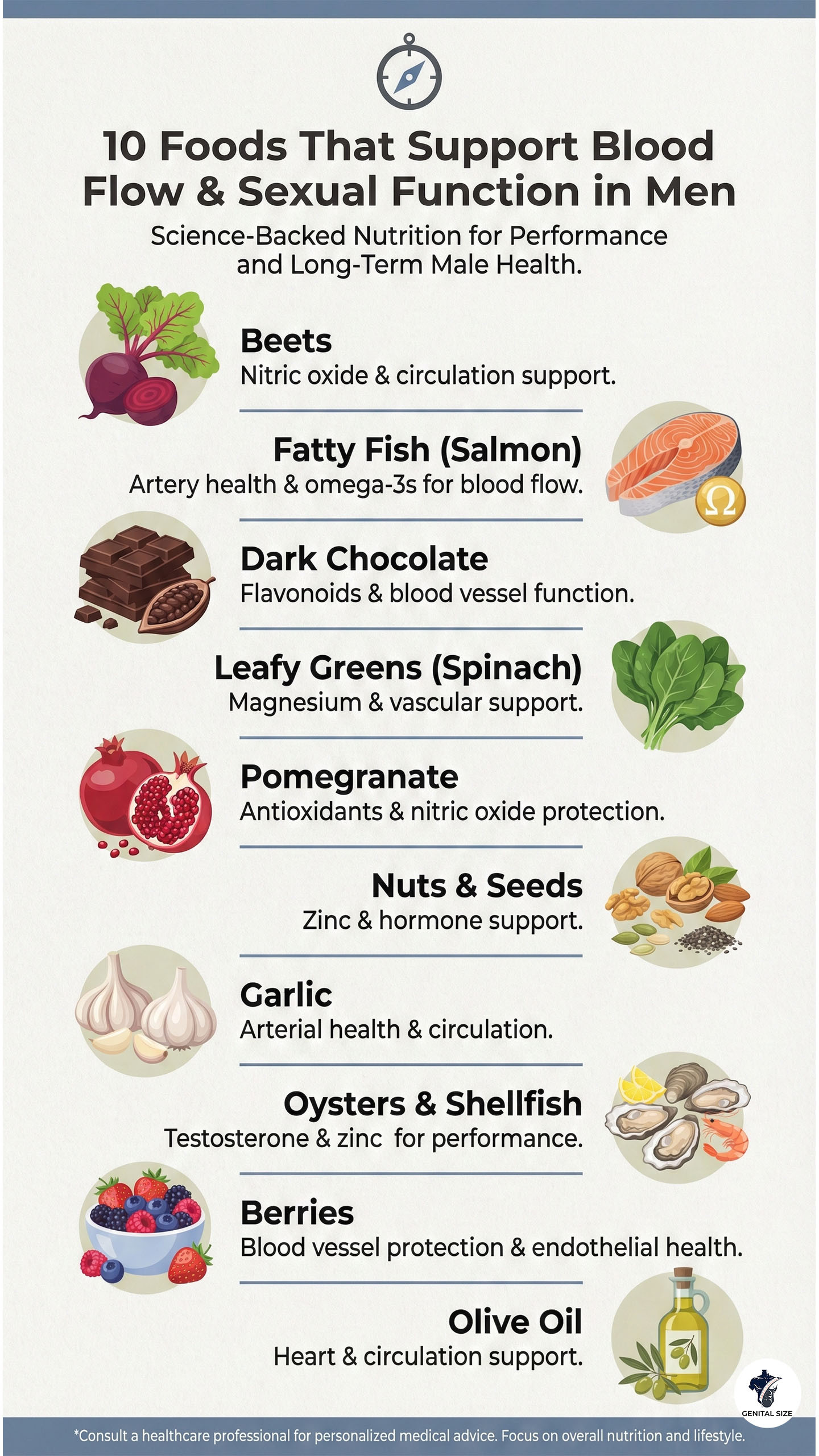10 Foods that support blood flow and sexual function in men.