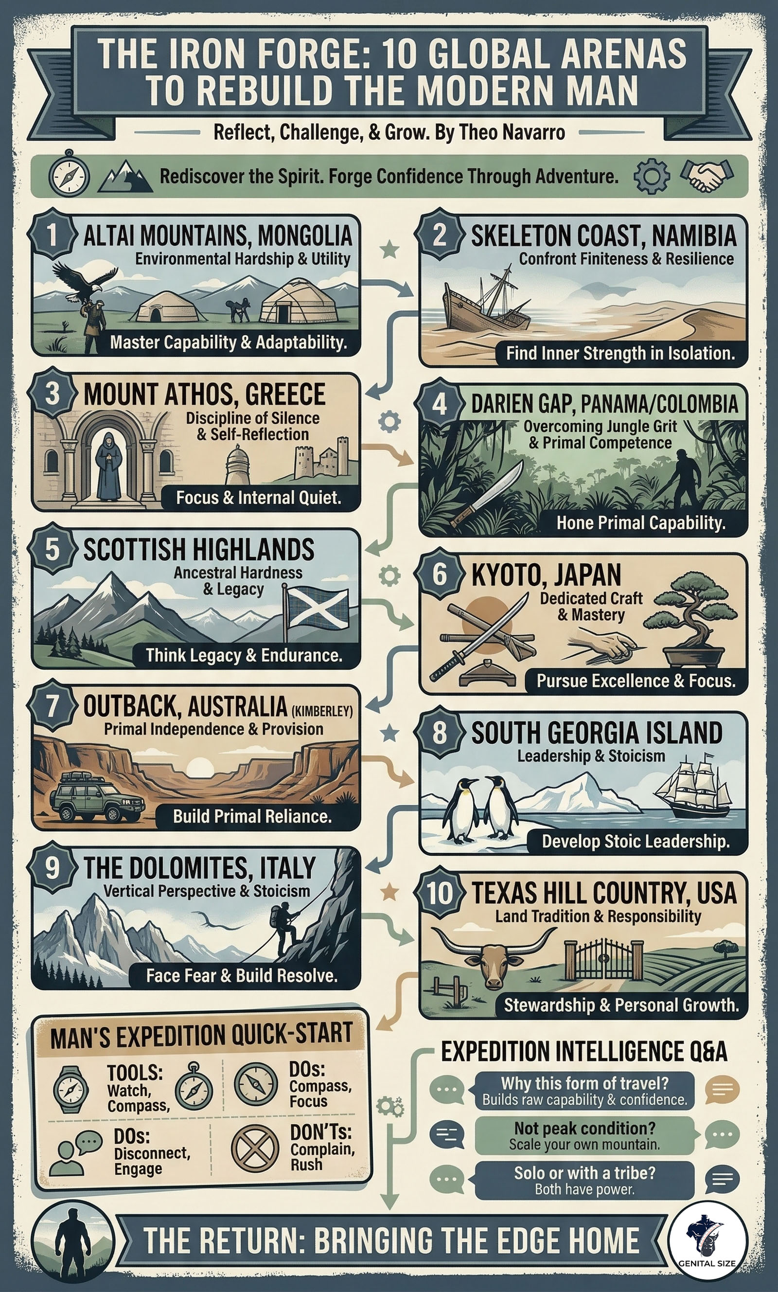 Infographic: The Iron Forge - 10 Global Arenas for Rebuilding Modern Man