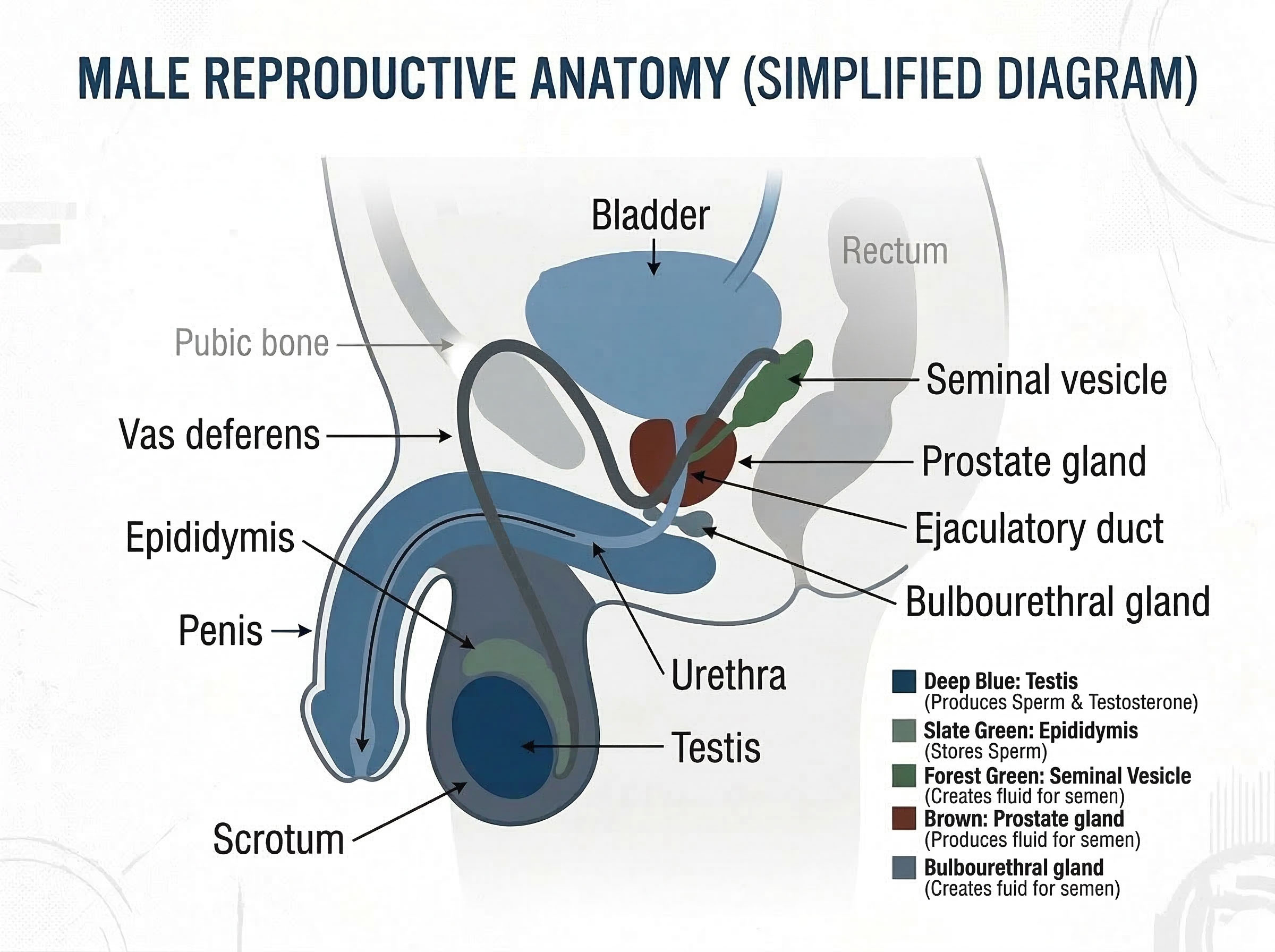 Simplified diagram of male reproductive anatomy
