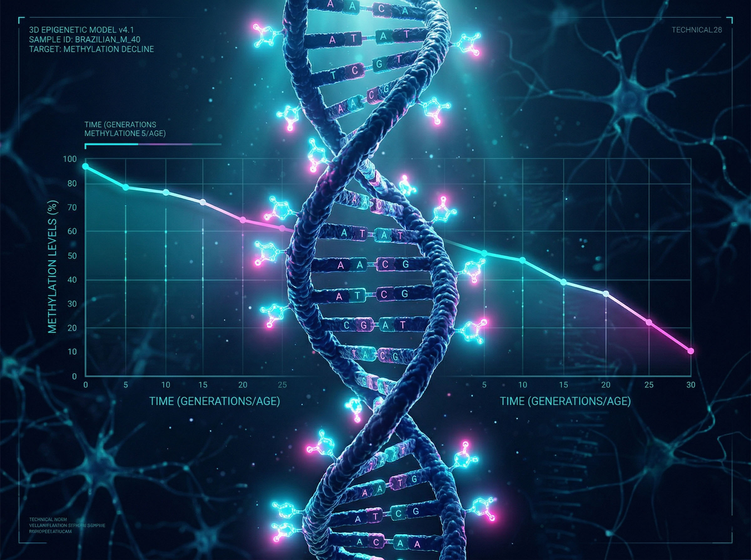Visual representation of testosterone decline trends and epigenetic pathways in men