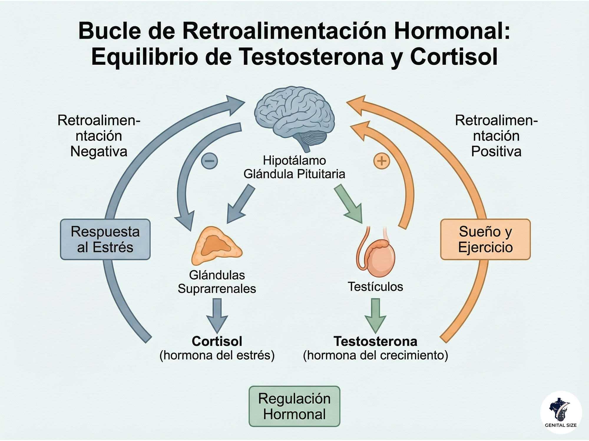 Un ciclo de retroalimentación hormonal (enfocado en el equilibrio Testosterona/Cortisol)