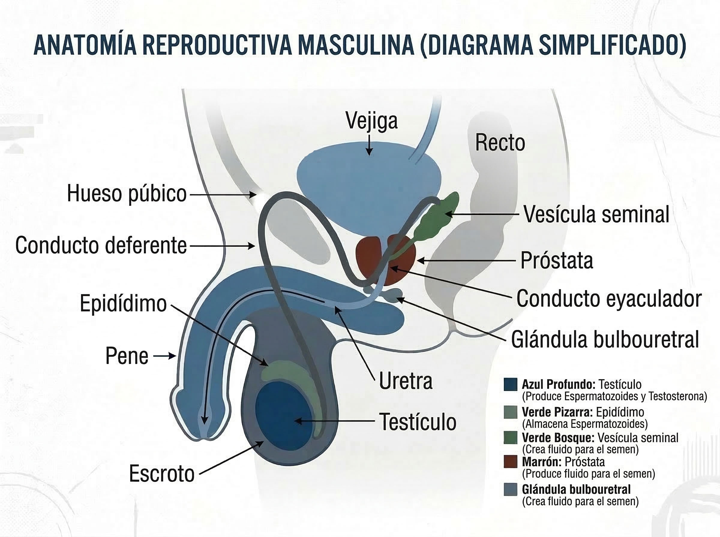 Diagrama simplificado de la anatomía reproductiva masculina