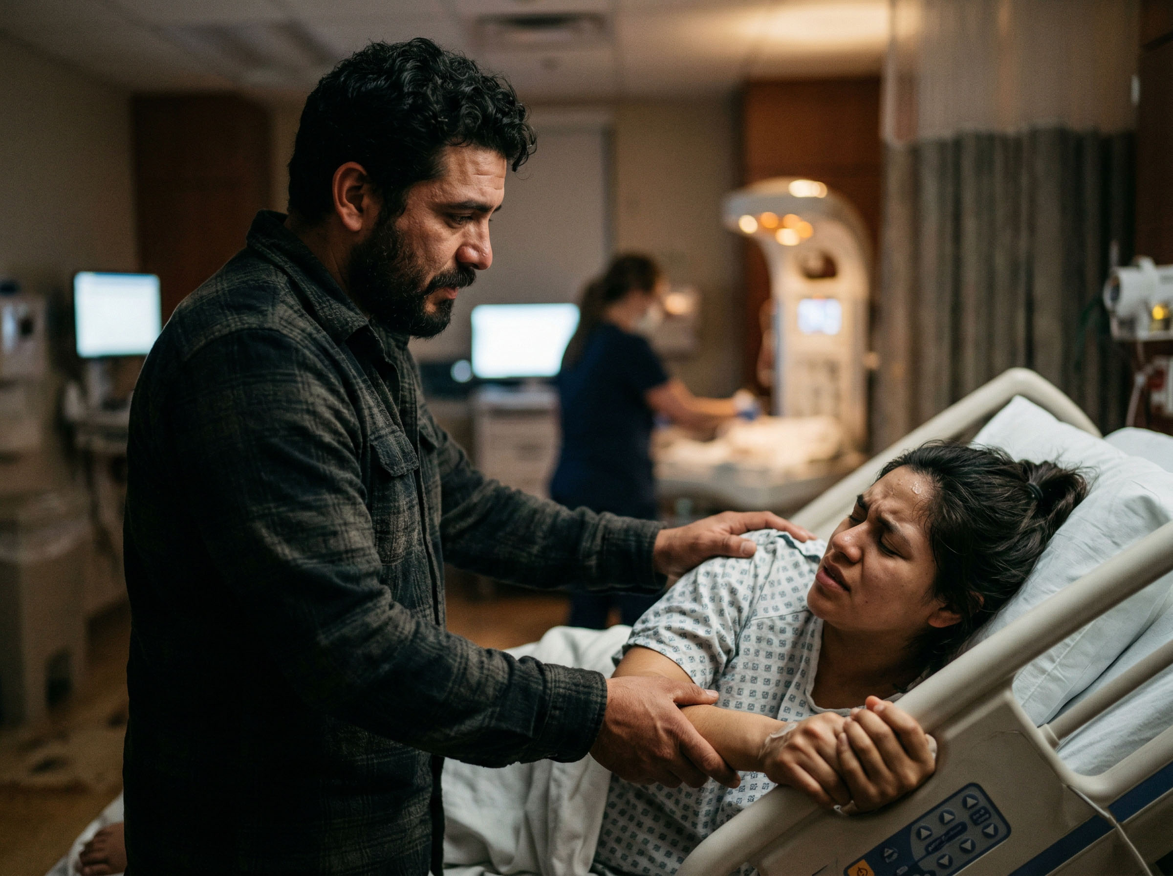 Padre sosteniendo a su bebé recién nacido por primera vez en el hospital