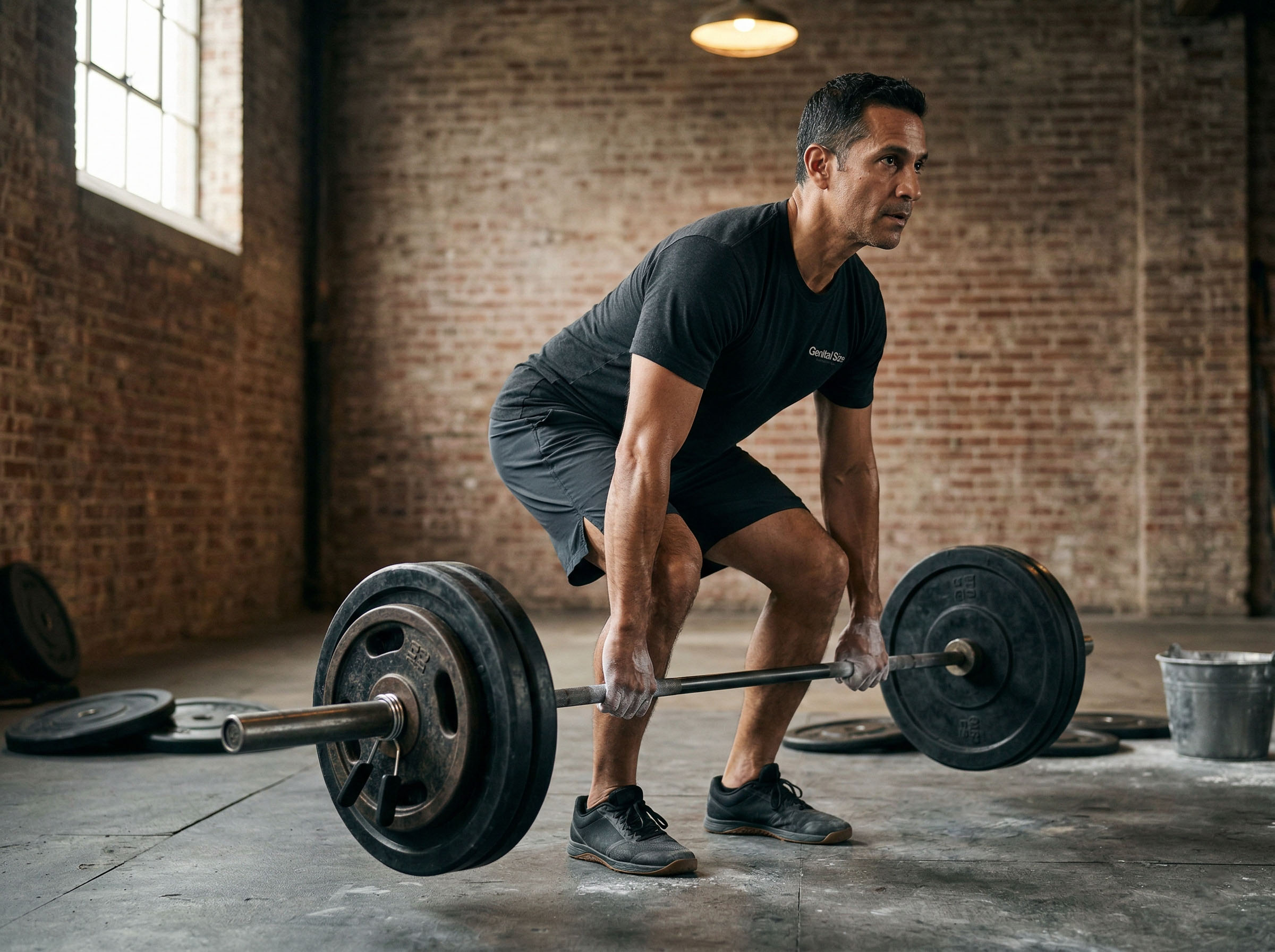 Hombre de unos cuarenta años entrenando al aire libre: representa la masculinidad activa de la mediana edad y la salud hormonal