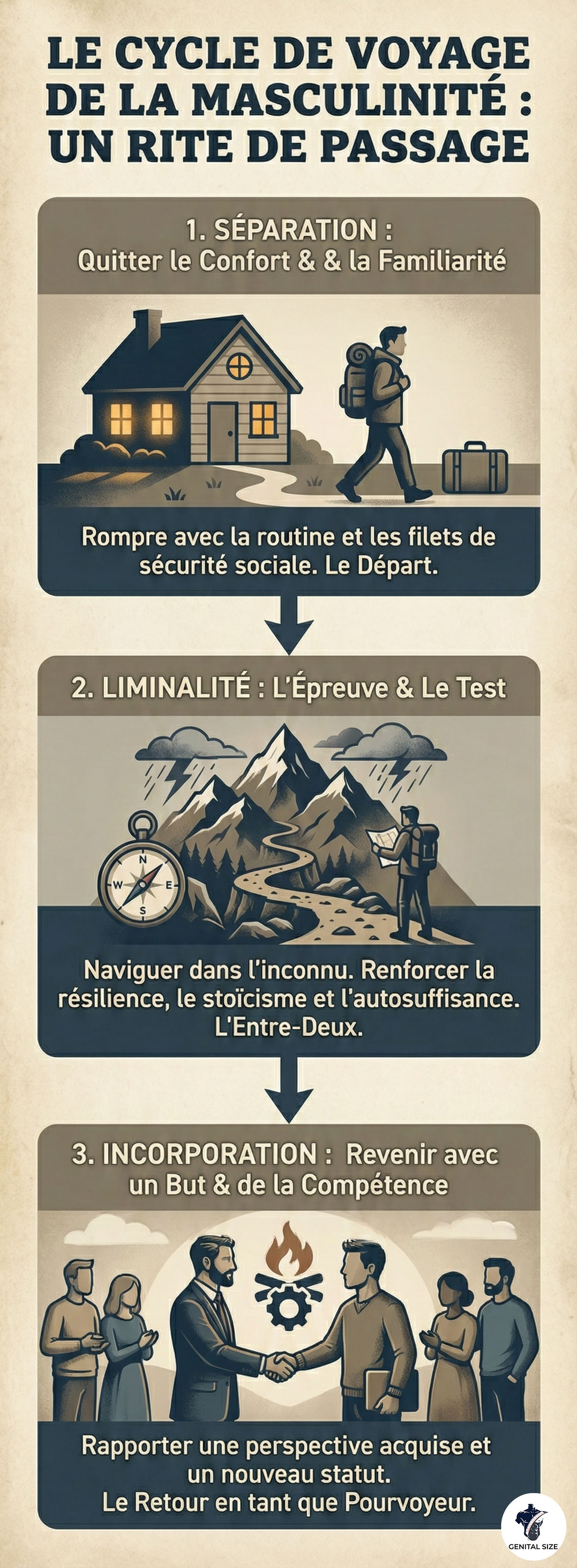 infographie cycle du voyage masculin