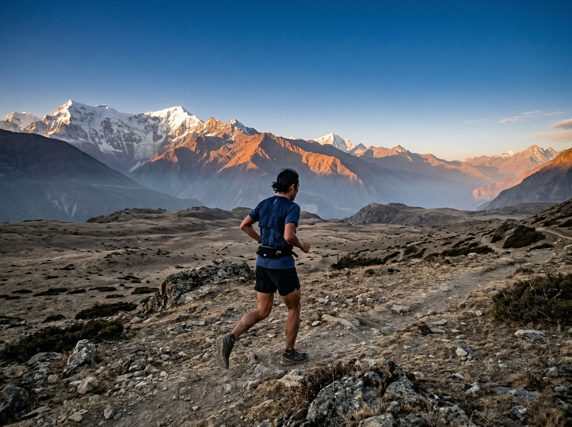 アンデス高地で走る男性。希薄な空気環境への遺伝的・生理的適応を象徴している。