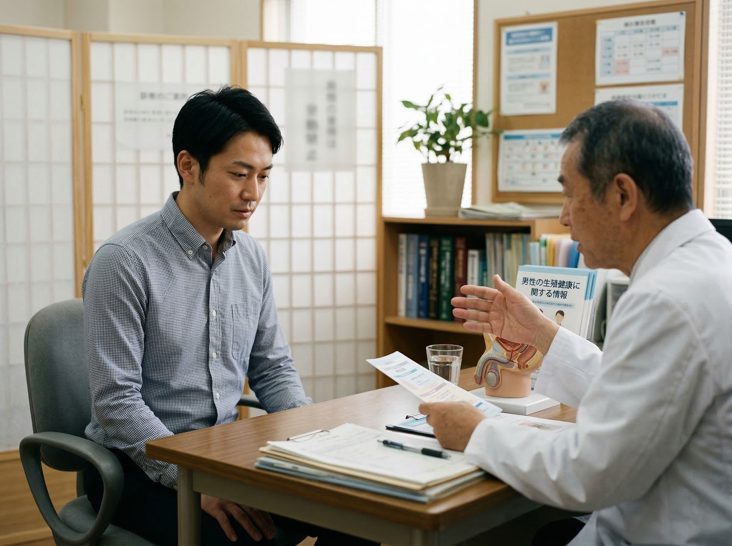 医療相談で生殖器の健康について話す男性