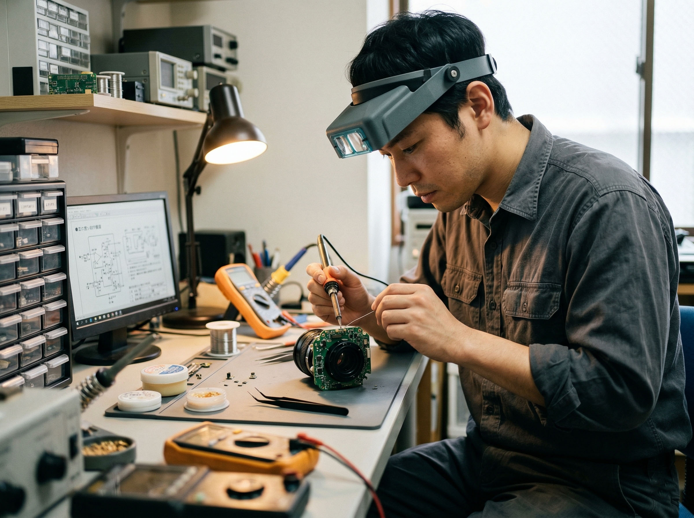 スキルと忍耐を必要とする技術的なタスクに集中する男性