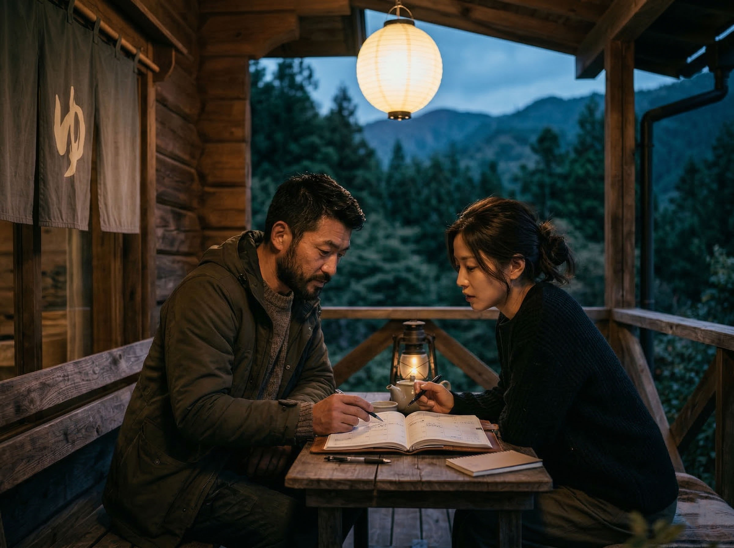 プランナーを一緒に確認する男女