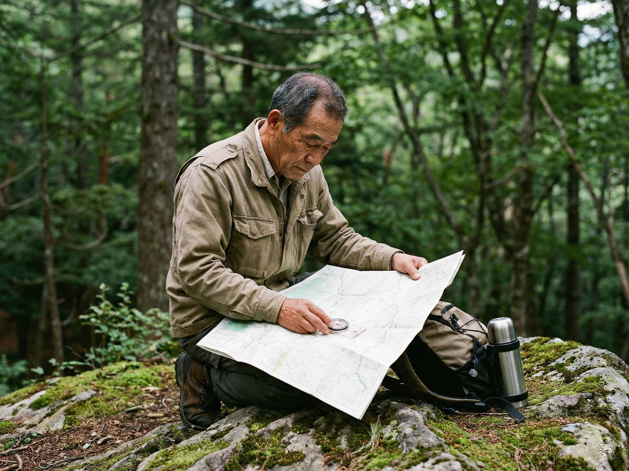 地図を確認するなど、伝統的な扶養者の役割を果たす男性。