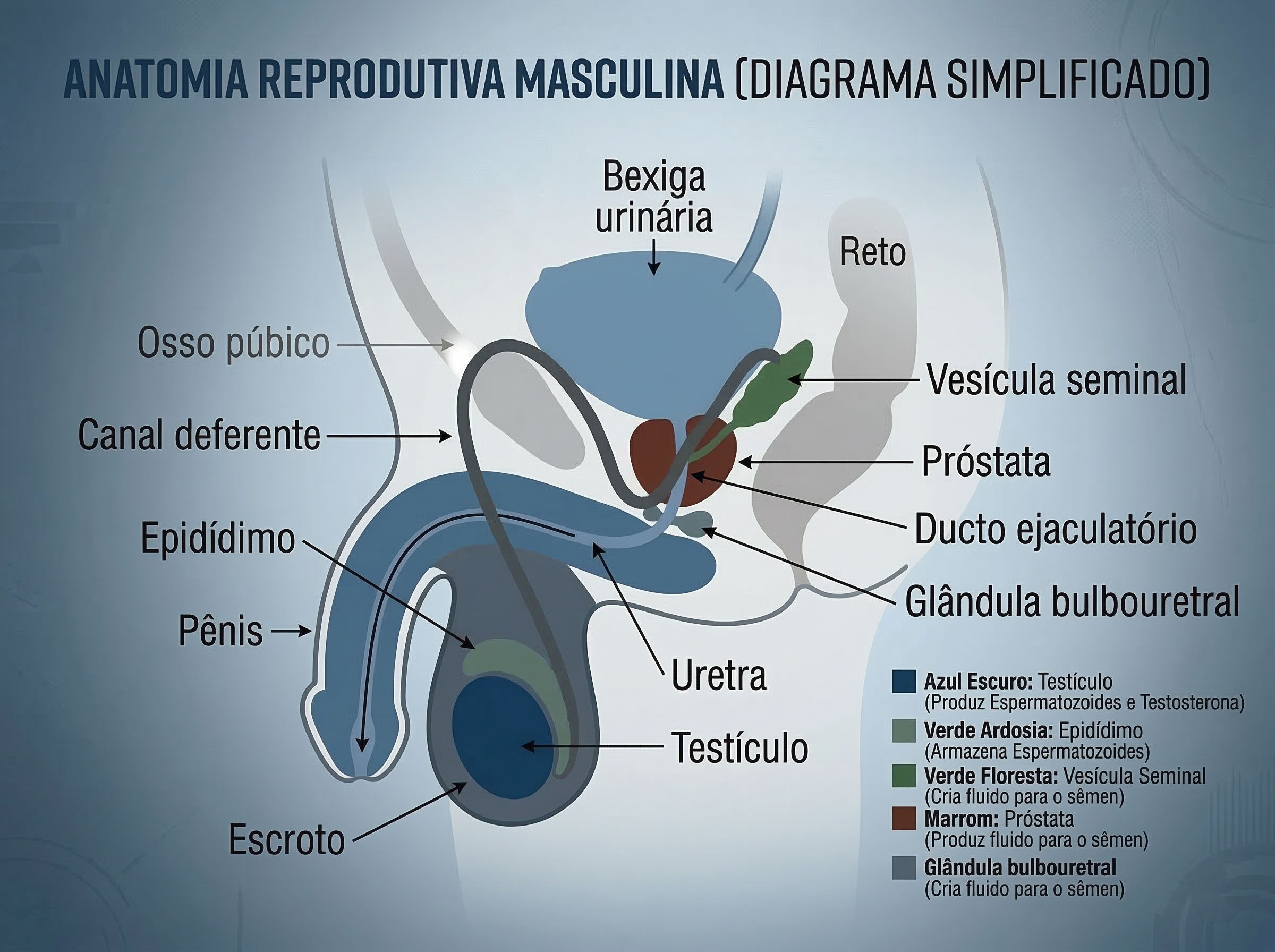 Diagrama simplificado da anatomia reprodutiva masculina