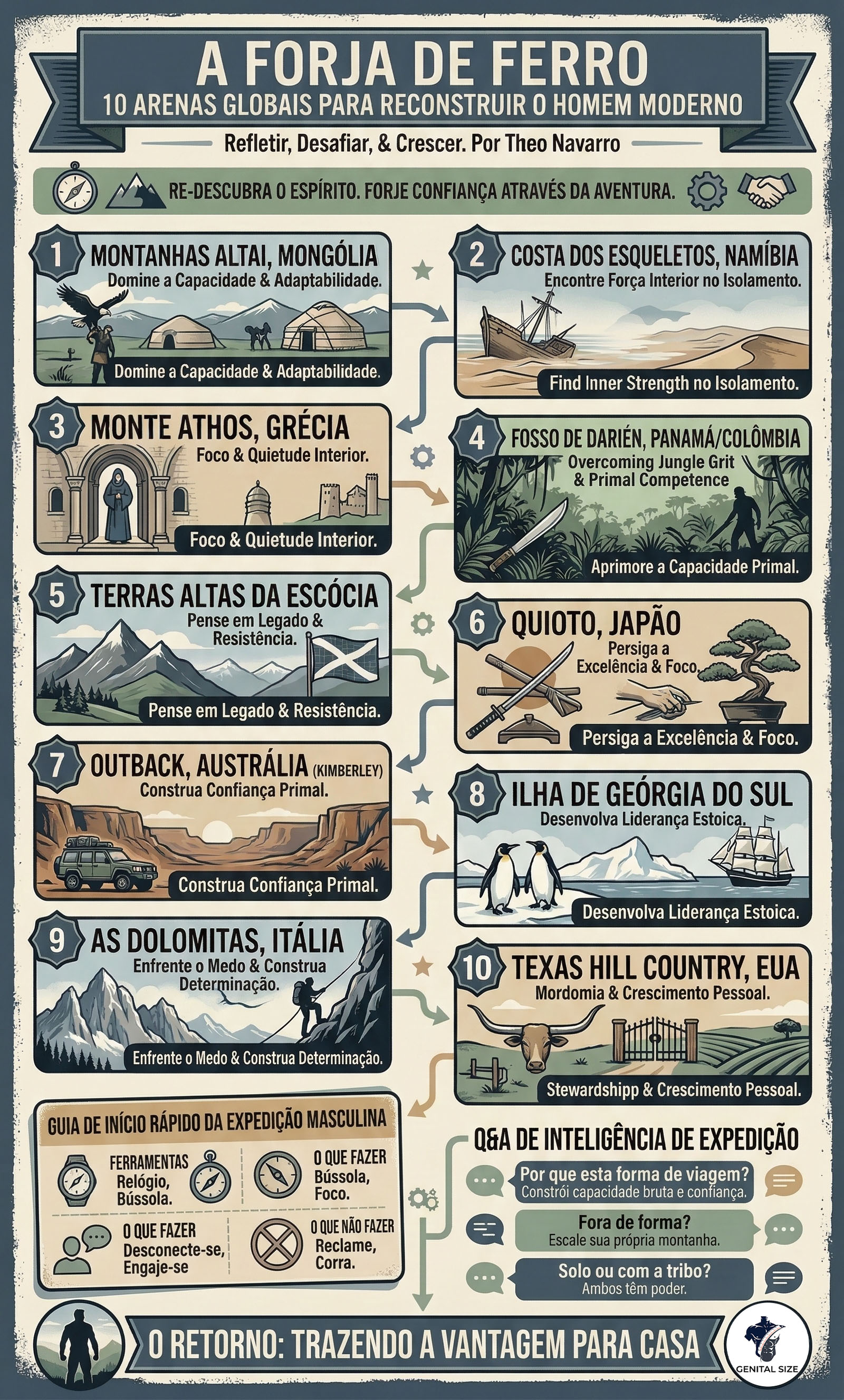 Infográfico: A Forja de Ferro - 10 Arenas Globais para Reconstruir o Homem Moderno