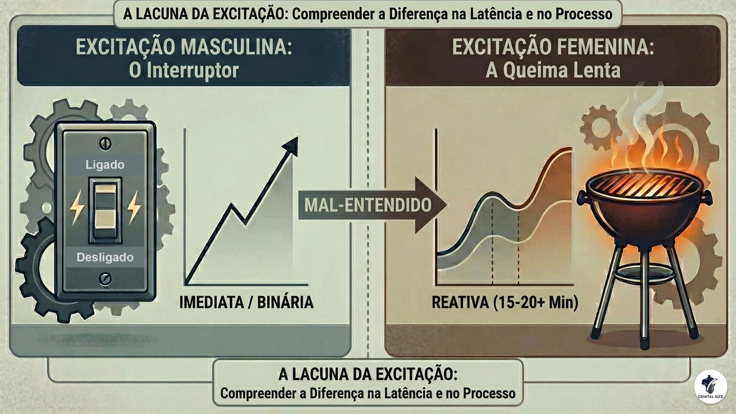 Infográfico sobre o equívoco da excitação masculina e feminina.