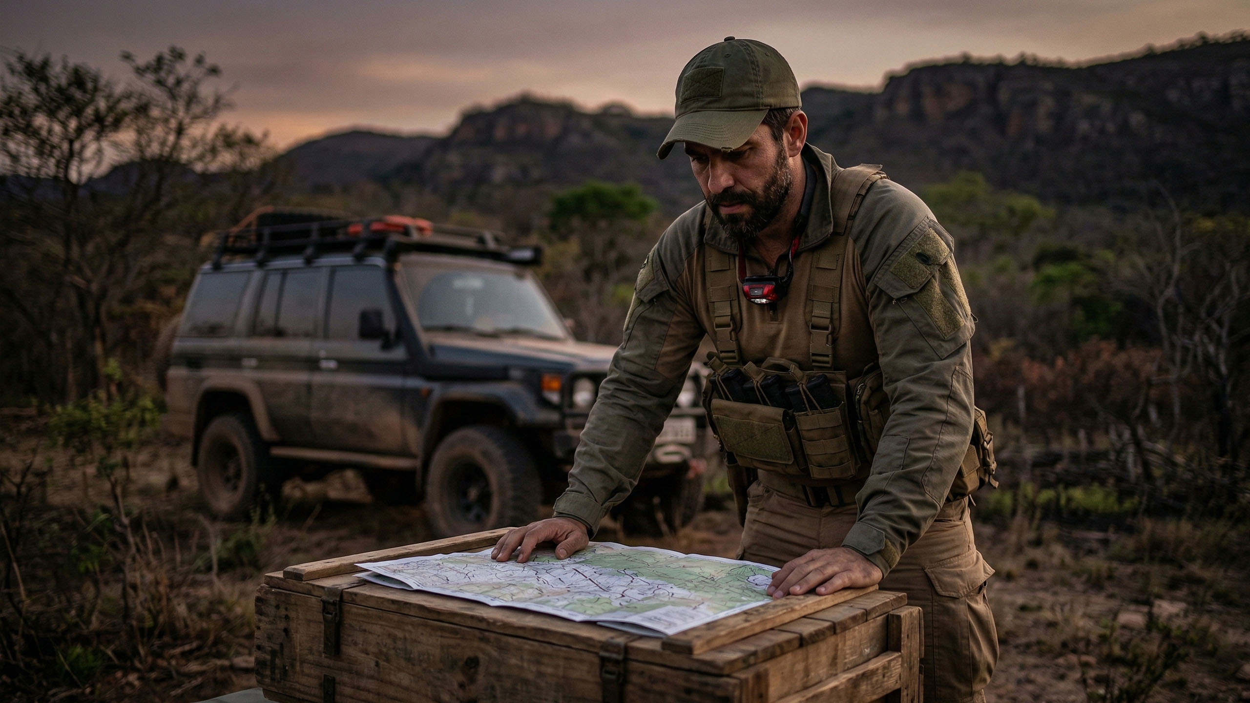 Um homem preparando-se para autossuficiência em um ambiente rural «Life Unit».