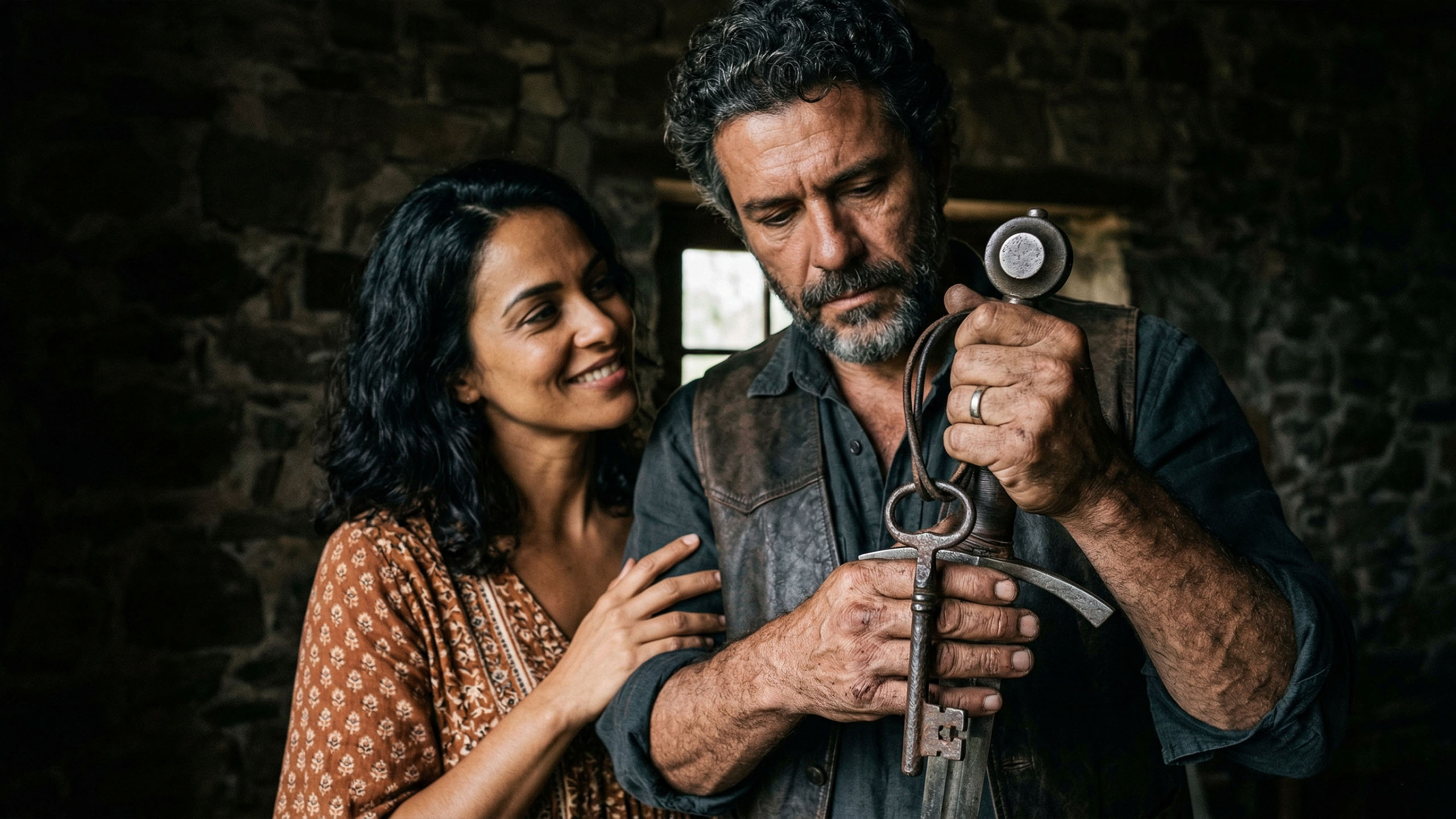 As mãos de um homem segurando um símbolo tradicional de herança e proteção.