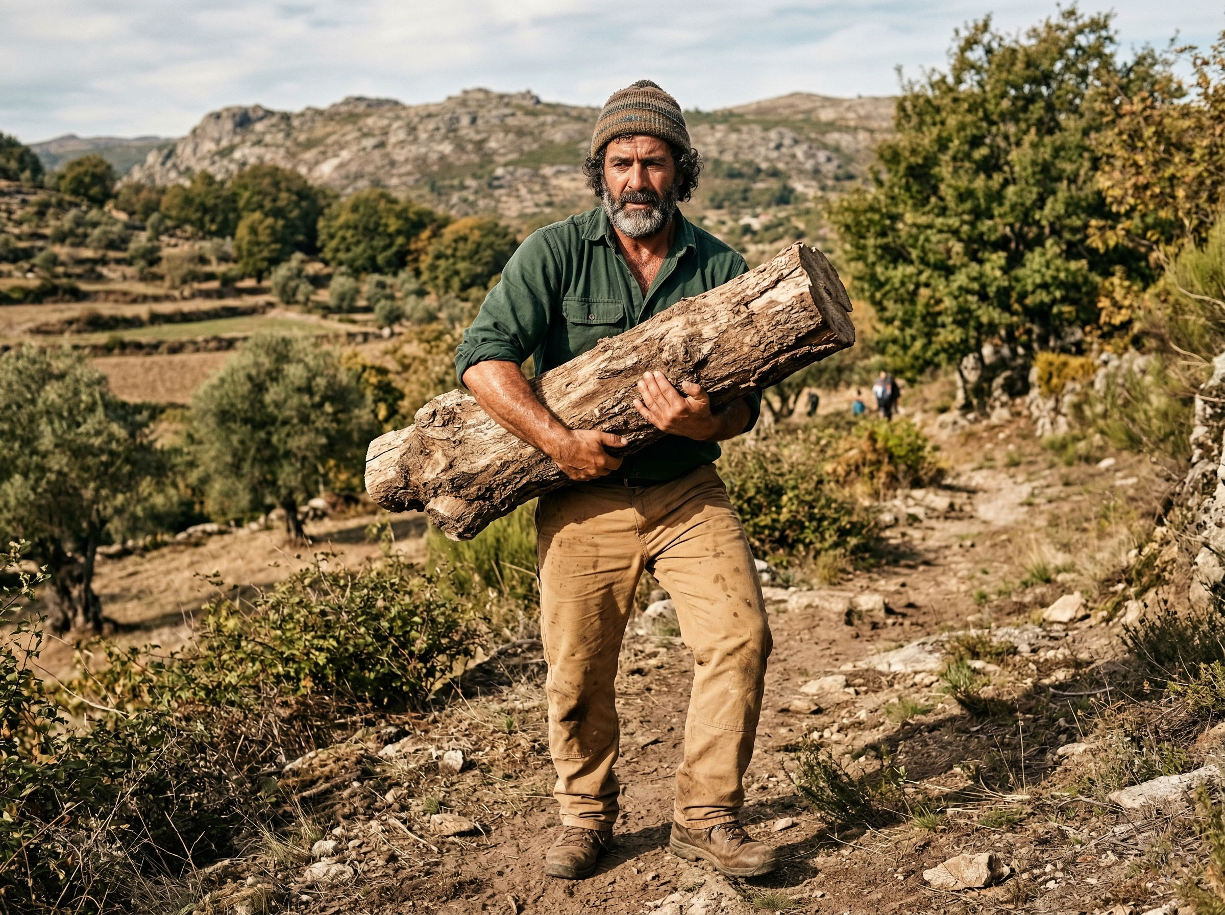 Homem a realizar um transporte funcional ao ar livre