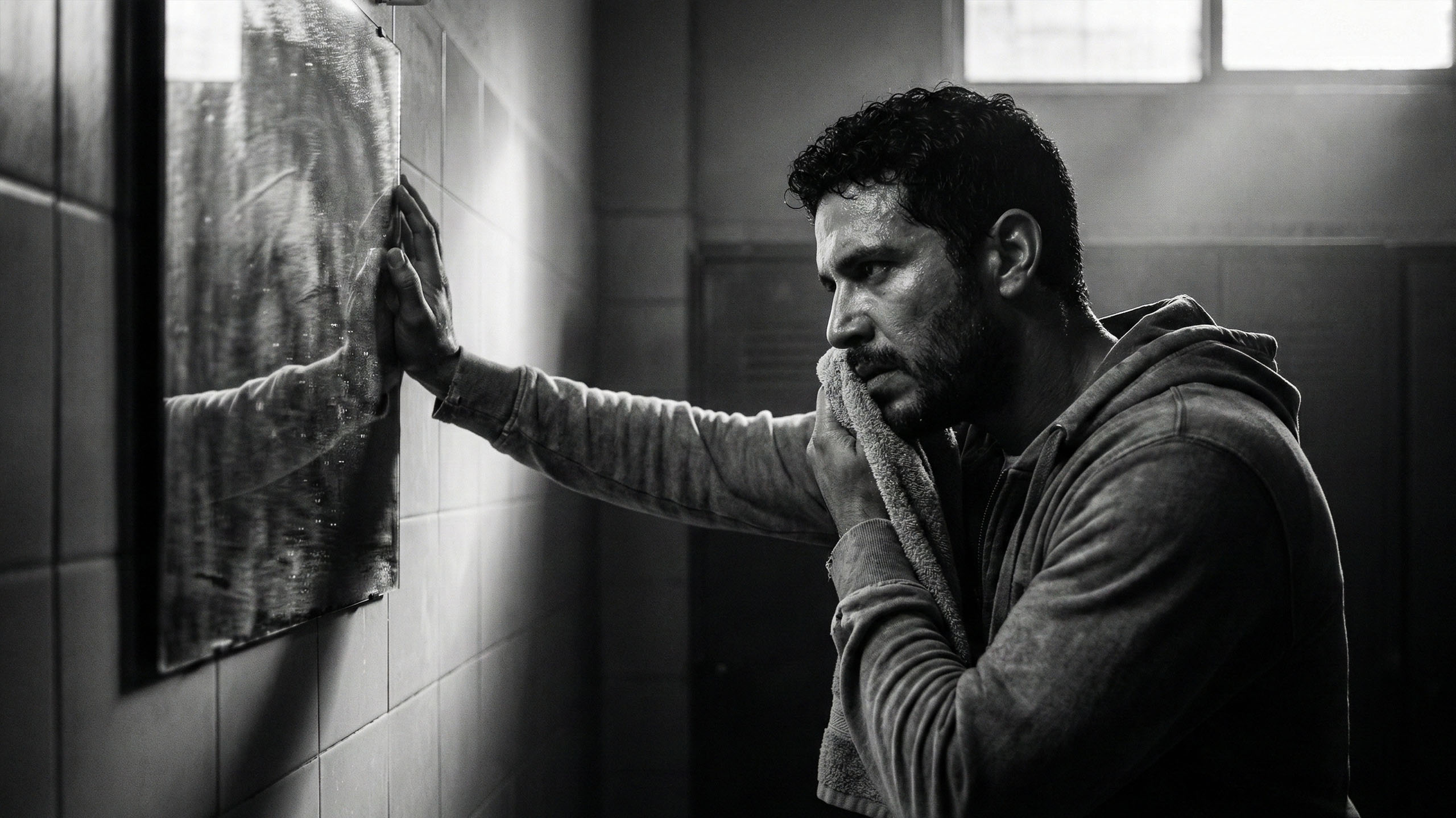 Um homem confiante focado em sua performance f&iacute;sica e mental.