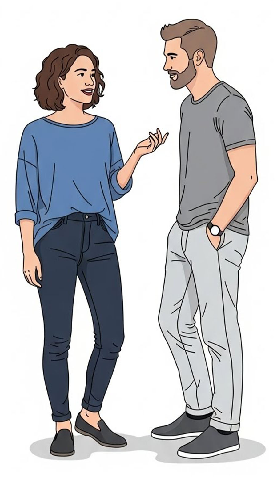 Illustration of a man and woman in conversation.