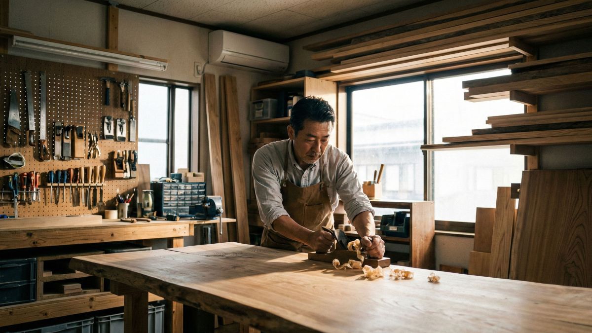 仕事以外の目的を築くために、ガレージで手作りのプロジェクトに取り組む男性。