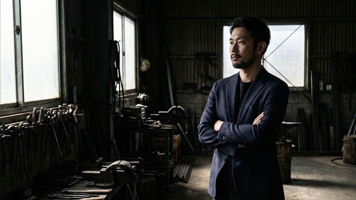 力強い姿勢とオープンなボディランゲージで立つ自信に満ちた男性。