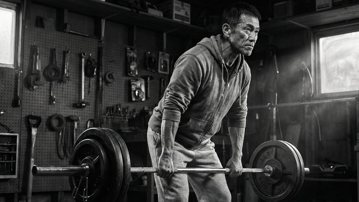 筋肉量と骨密度を維持するために重いデッドリフトを行う成熟した男性。