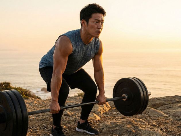 男性が屋外でトレーニングする様子、男性の健康と活力を表現