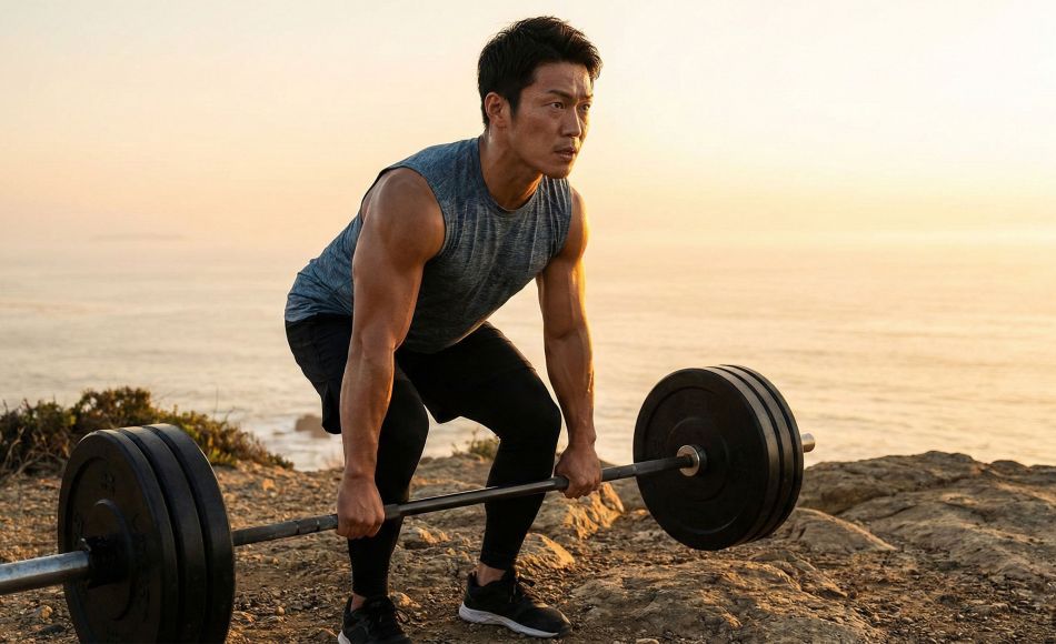 男性が屋外でトレーニングする様子、男性の健康と活力を表現