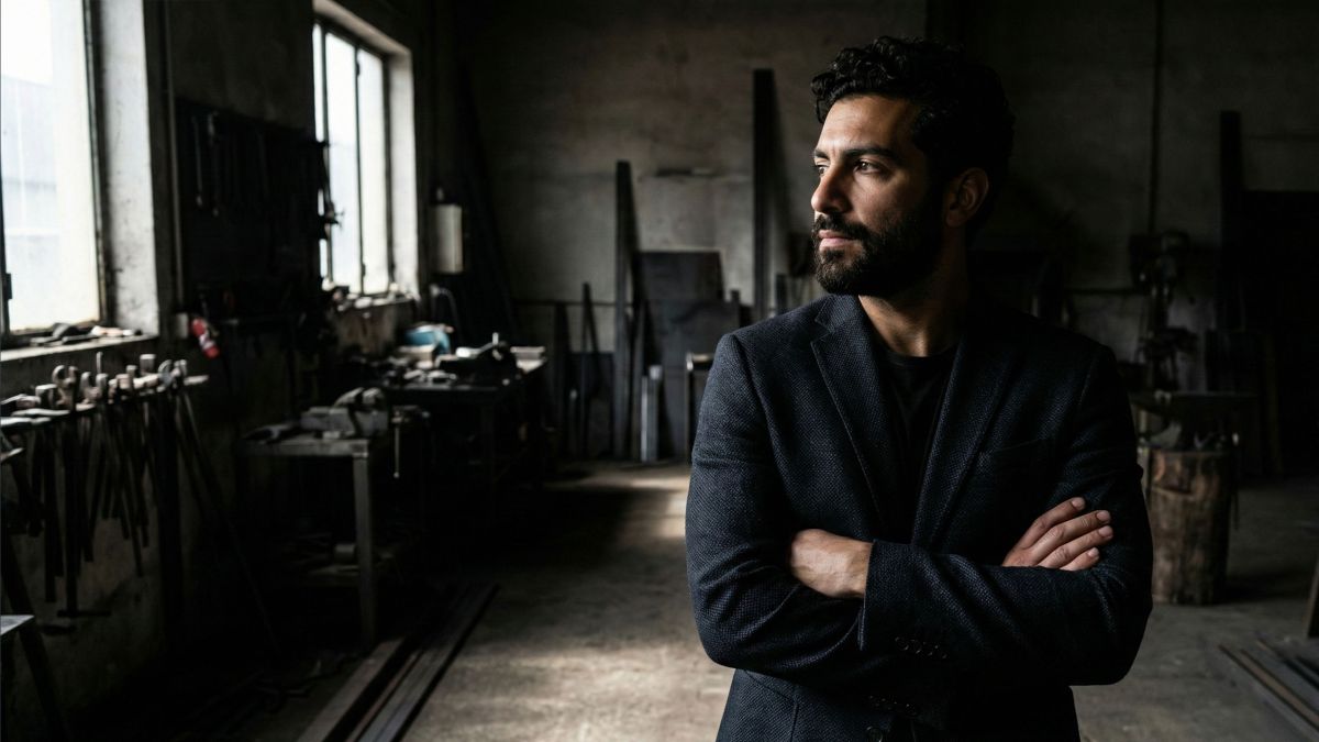 Un hombre seguro de sí mismo de pie con una postura fuerte y lenguaje corporal abierto.