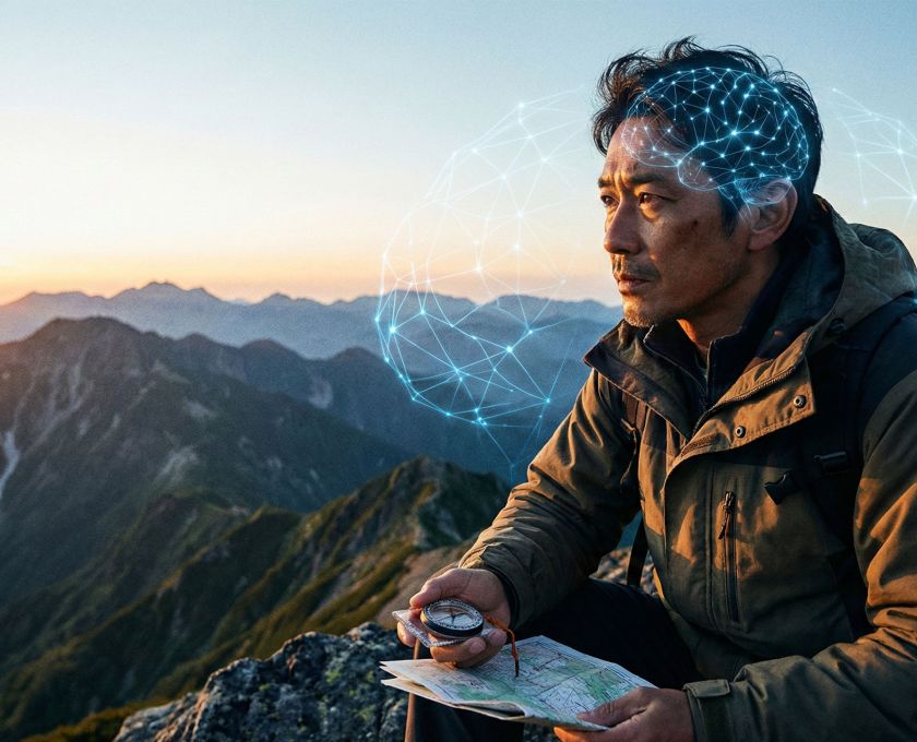 強い集中力とリーダーシップを示す男性。