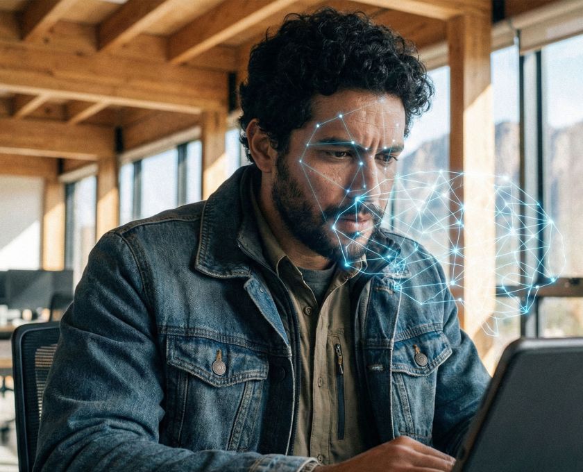 Um homem demonstrando intenso foco mental e presença de liderança.