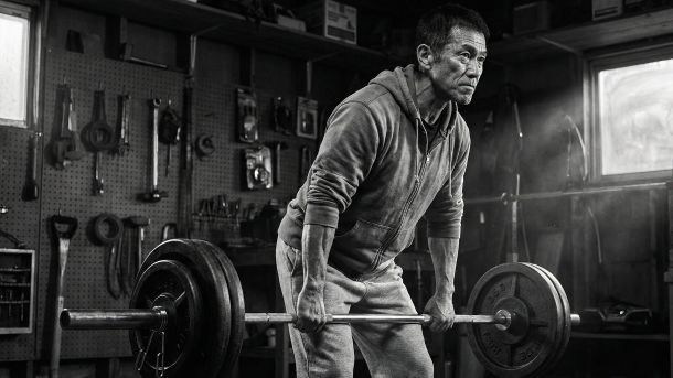 筋肉量と骨密度を維持するために重いデッドリフトを行う成熟した男性。