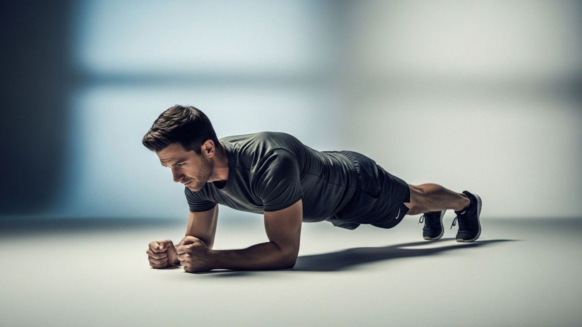 Man holding a plank position, demonstrating core strength and control
