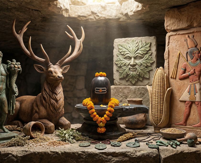 Ancient fertility symbols and masculine totems from cultures around the world