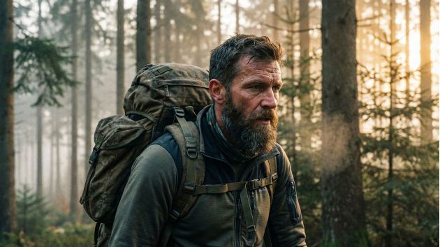 Ein fitter Mann beim Wandern in der Natur, der robuste männliche Gesundheit und körperliche Spitzenleistung symbolisiert.